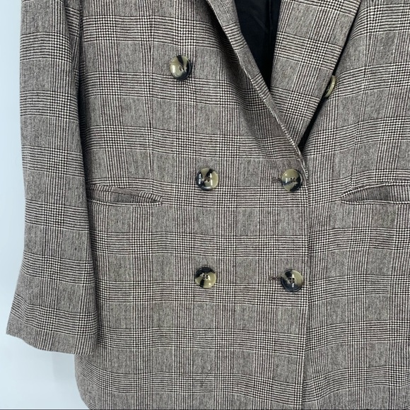 Zara Brown Checked Micro Plaid Double Breasted Overszied Blazer Size M - Picture 5 of 10